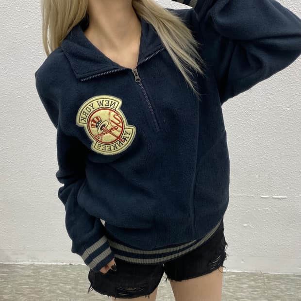 MLB 90's 뉴욕 양키스 패치로고 네이비 반집업 니트 XL