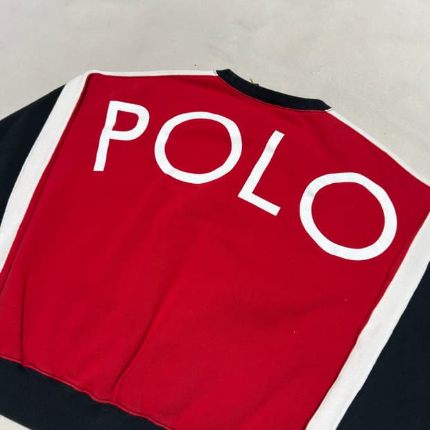 L 폴로랄프로렌 빅로고 블랙 레드 배색 맨투맨