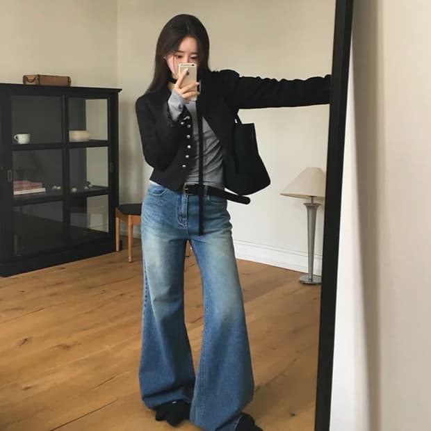 새상품) 에이블리 베이델리 너프 세미 부츠컷 데님 팬츠