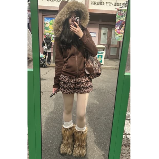 !Gyaru-set! (퍼후드+호피치마+퍼부츠)