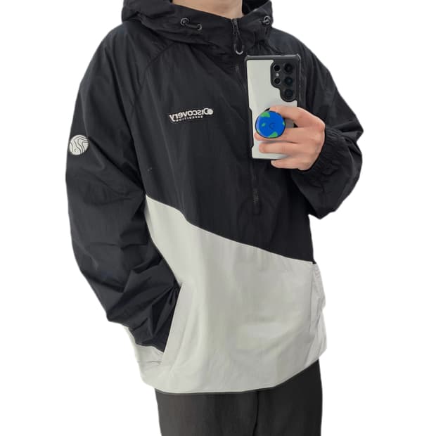 110 디스커버리 블랙 화이트 아노락 바람막이 후드자켓