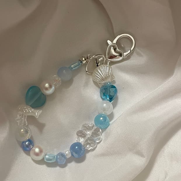 Shell aqua blue keyring . 여름 조개 키링