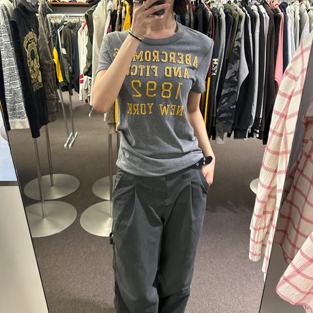 S)아베크롬비 빈티지 여성 그레이 로고 반팔