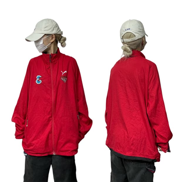 빈티지 레드 오버핏 바람막이 자켓 XL