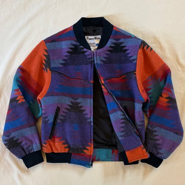 (W55) 80s USA PIONEER WEAR 나바호 자카드 블루종