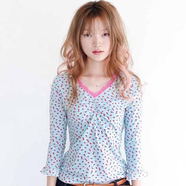 샵페어리 little strawberry lace top (mint)