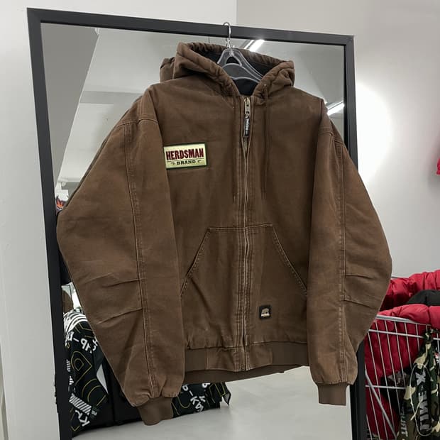 빈티지 다크브라운 덕액티브 칼하트맛 후드 캔버스 워크자켓