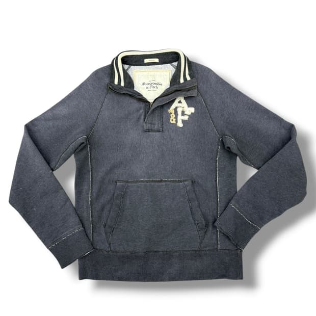 아베크롬비 머슬핏 워시드데님 차콜 블루 반집업 긴팔티