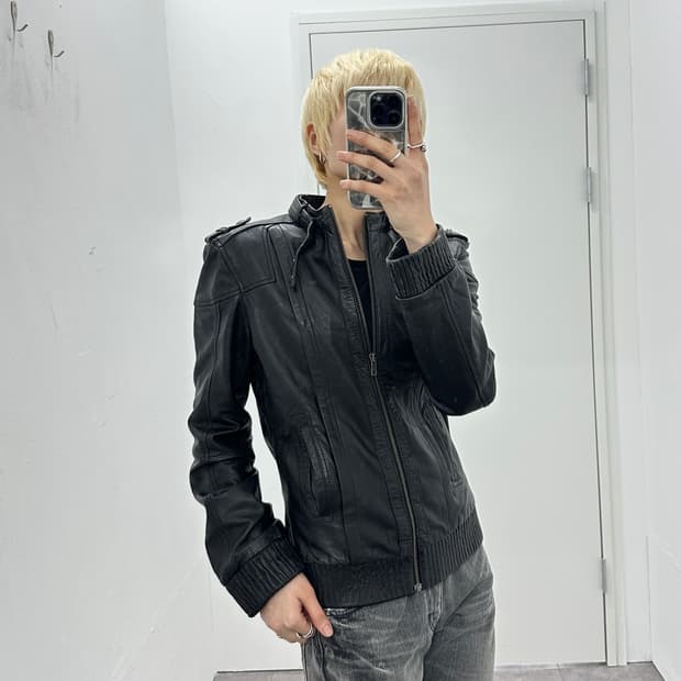 Lambskin Epaulette Ribbed Hem Jacket