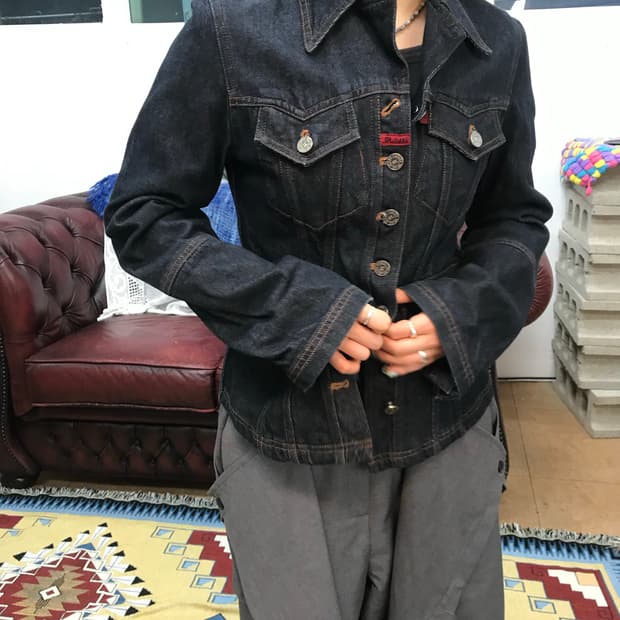 빈티지 여성 진청 데님 트러커 