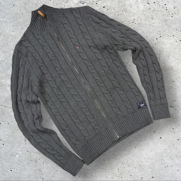 [M] 타미힐피거 케이블 니트 집업 그레이 B687