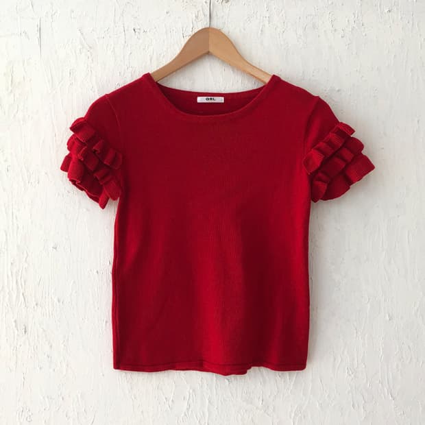 vintage red frill sleeve top