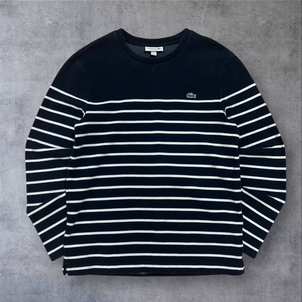 라코스테 스몰 로고 스트라이프 네이비 롱 슬리브