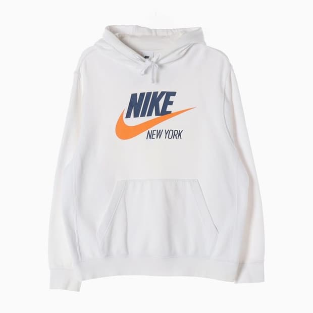 나이키 뉴욕 스우시 로고 후드티 화이트 M