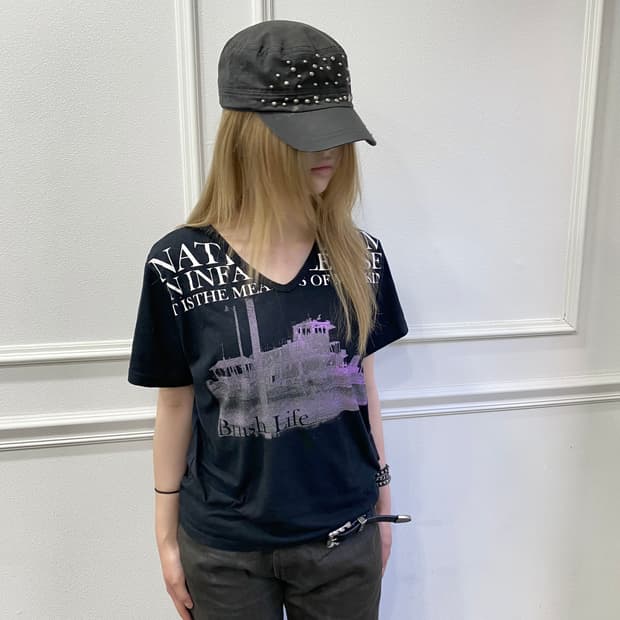 [Beaumere] Y2K Print Black Tee