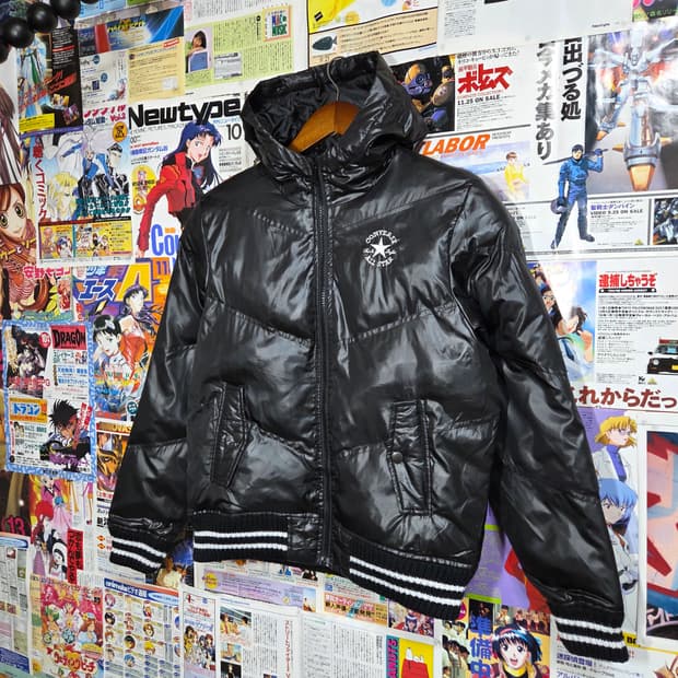 JPN 컨버스 유광 블랙 후드 패딩 점퍼