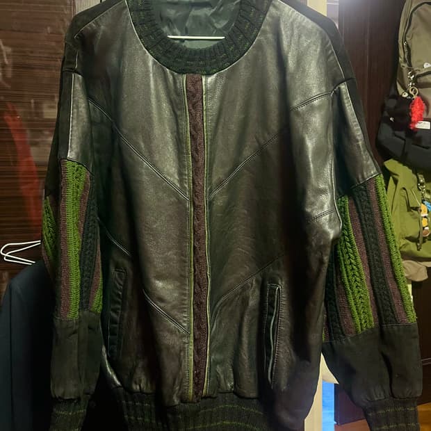 [남녀공용free]빈티지 레더 믹스 니트