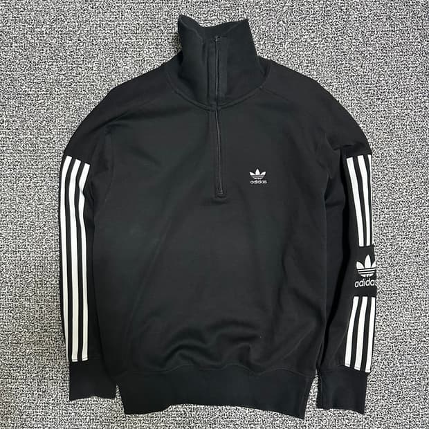 (S추천) 아디다스 블랙 삼선 하프넥 맨투맨