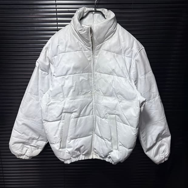 AVENUE 화이트 흰색 하이넥 소가죽 가죽 레더 패딩 점퍼 2XL 집업