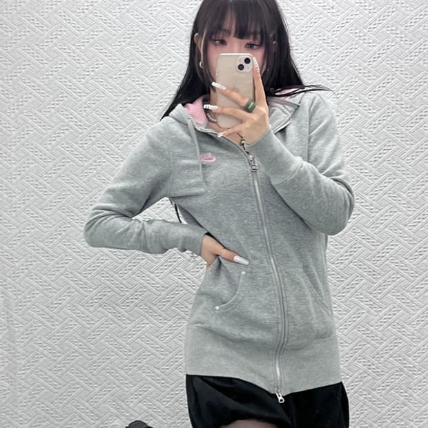 나이키 Y2K 딱붙핏 딸기우유 핑크 투웨이 롱 후드집업 L C10752