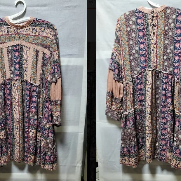 써스데이 보헤미안 쉬폰 소매배색 미니원피스