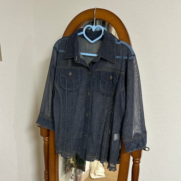 데님 시스루 블라우스