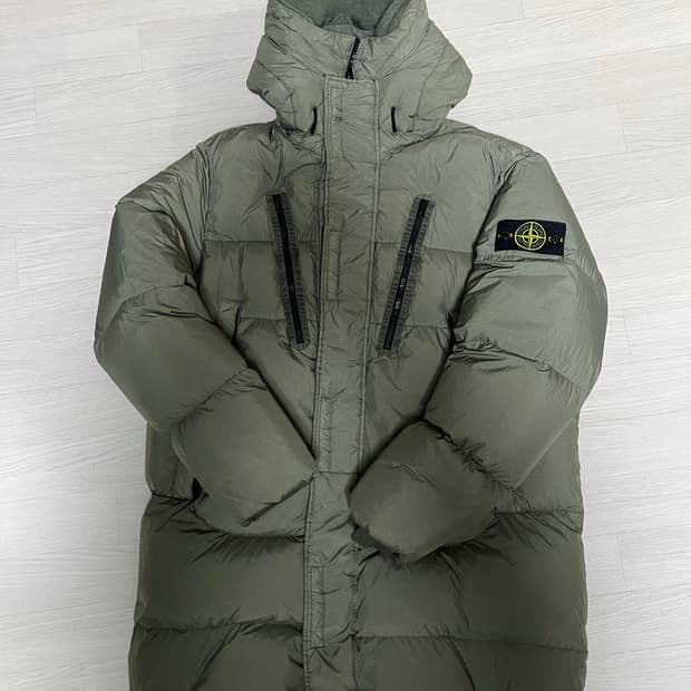 XL 스톤아일랜드 크링클랩스 롱패딩 카키