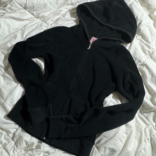 쥬시꾸뛰르 벨벳 큐빅 딱붙핏 후드집업 후집