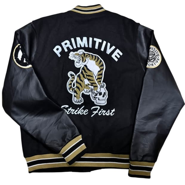 90s 빈티지 스컬&타이거 패치 리얼레더 바시티