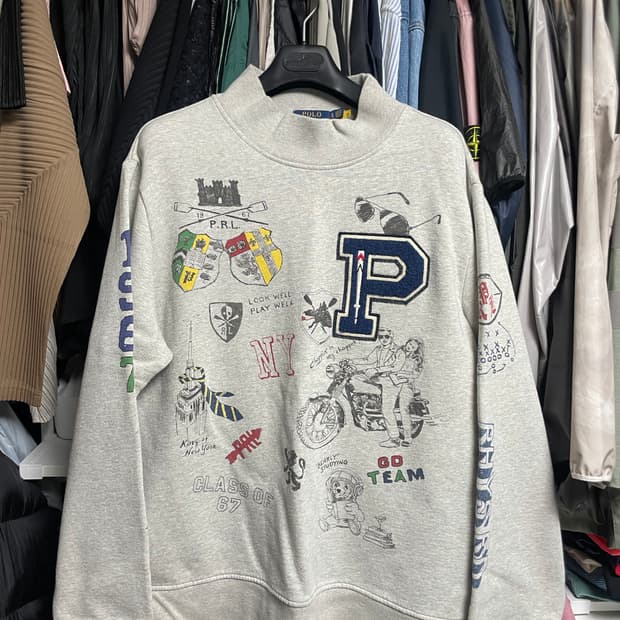 [xl] 폴로 polo 랄프로렌 그래픽 모크넥 스웻셔츠 그레이