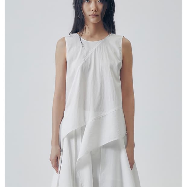 Asymmetric Draped Sleeveless Top [ White