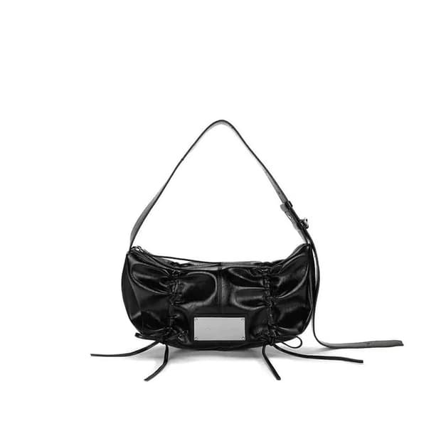 HALF SHIRRING RIBBON ROUND BAG IN BLACK