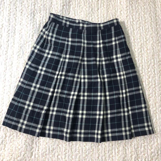 Blue check pleats skirt