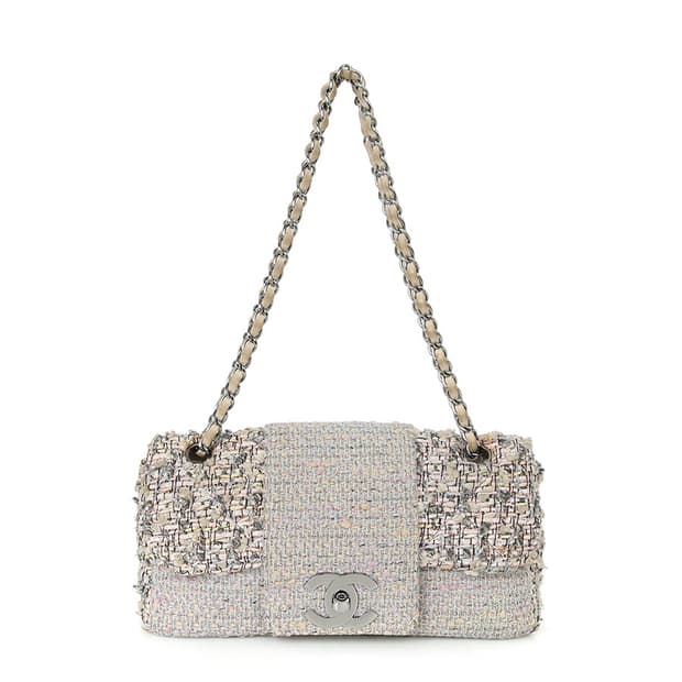 샤넬 판타지 트위드 체인 숄더백 CC 은장 플랩백