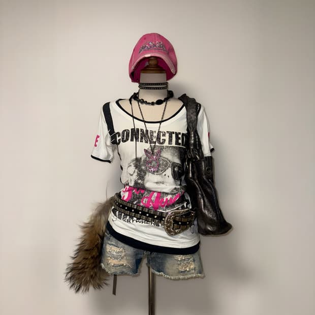 Dig deep 갸루 걸스 프린팅 탑