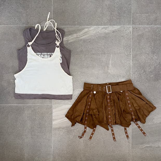 Brown lettering layered sleeveless
