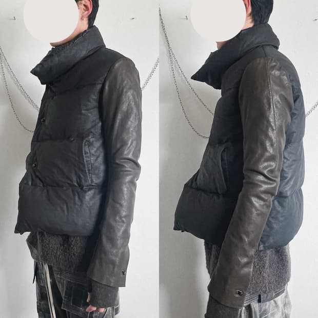 아이작 세럼 사선 버튼 펜싱자켓 모티브 디어스킨 패딩