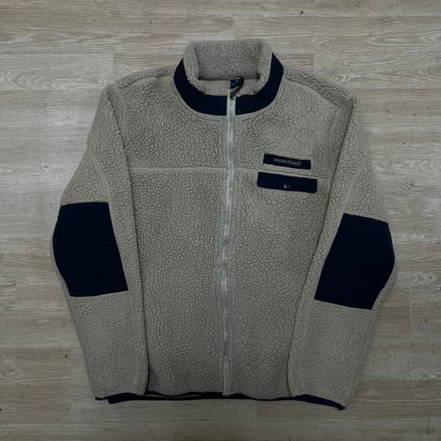 몽벨 엘보패치 배색 포켓 뽀글이 후리스 자켓 [베이지] L/100