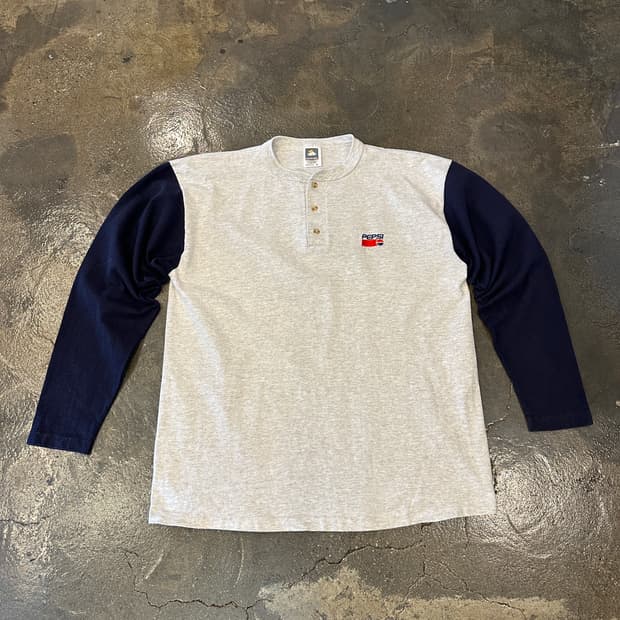 90s COTTON DELUXE USA 펩시 헨리넥 롱슬리브 L