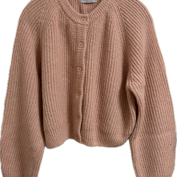 라운드넥 니트 가디건 핑크