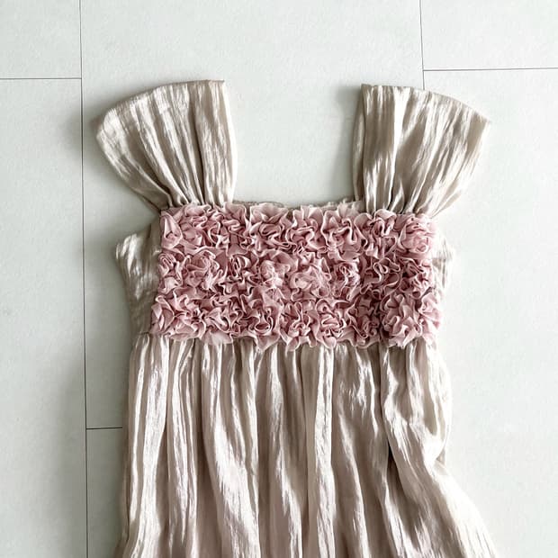 crinkle satin ruffle dress