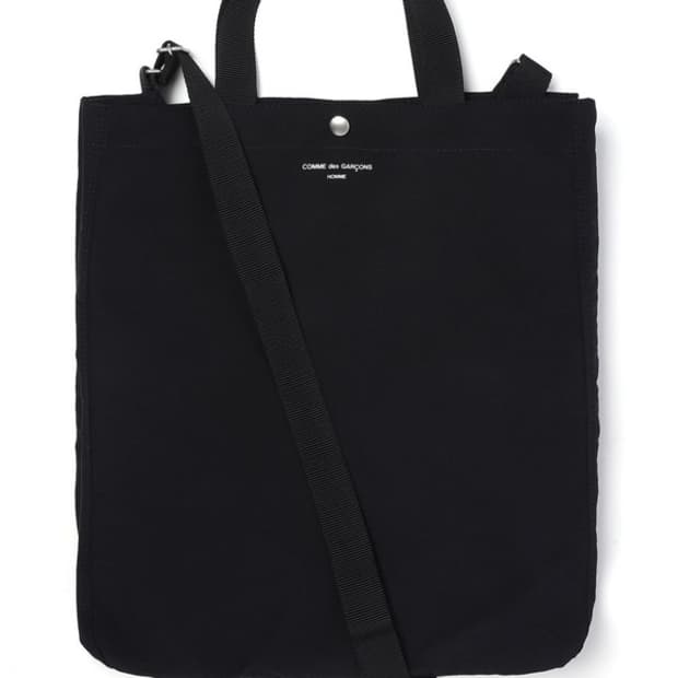 꼼데가르송 옴므 로고 자수 코튼 크로스 토트백 블랙 OS
