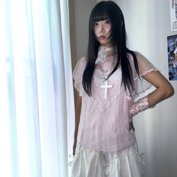 베이비 핑크 레이스 페어리 로걀 탑
