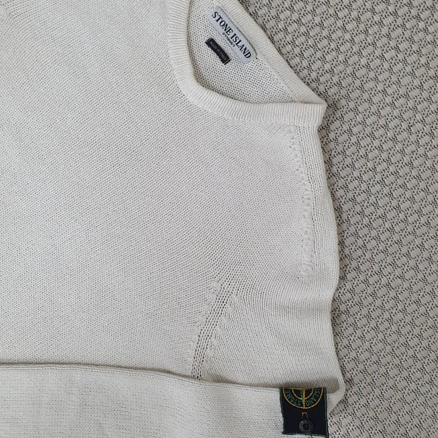 90s 스톤 아일랜드 그린 엣지 화이트 니트