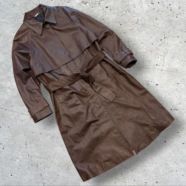 [M] 베라왕 양가죽 브라운 레더 롱 트렌치 코트 D654