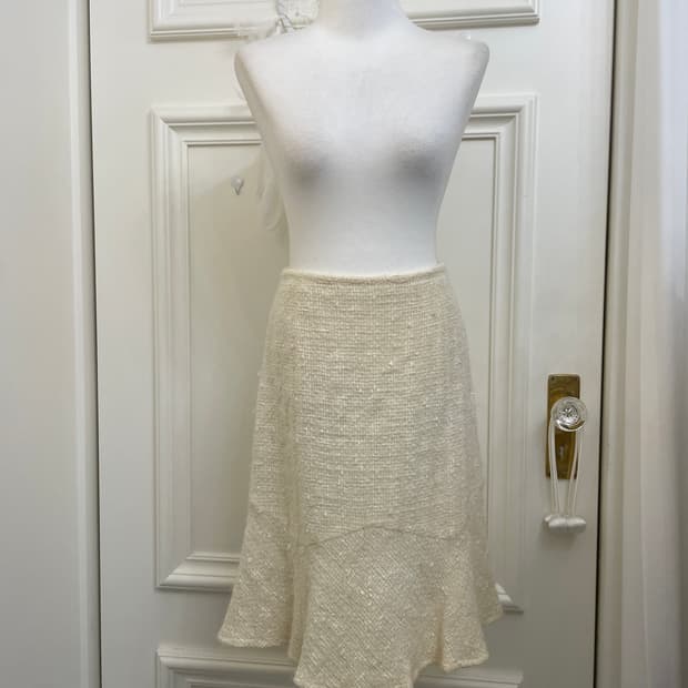 cream silver matt banding long skirt