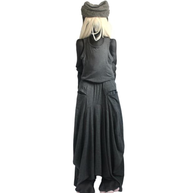 Loose charcoal draping sleeveless dress