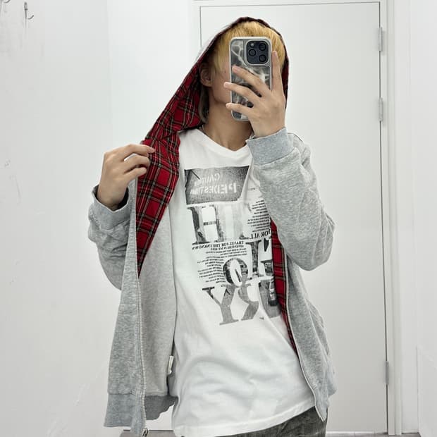BOYCOTT red check detail hood 