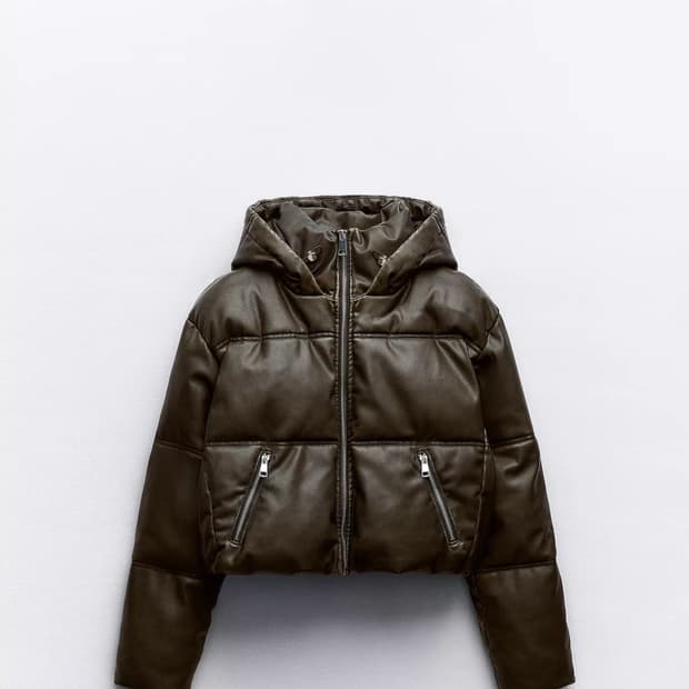 자라 페이크 레더 크롭 패딩