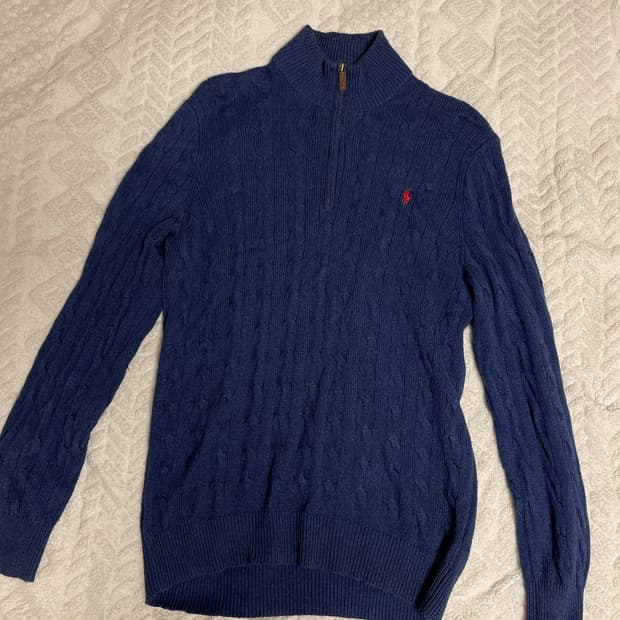 폴로 랄프로렌 실크100% 꽈배기 하프 집업 네이비 L